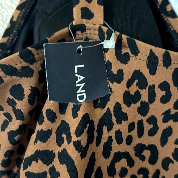 Lands End Womens Wrap Swim Dress Swimsuit Animal Print Leopard Size 8